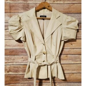 Bebe Belted Khaki Top Blaze Size 2 Puffed Sleeves